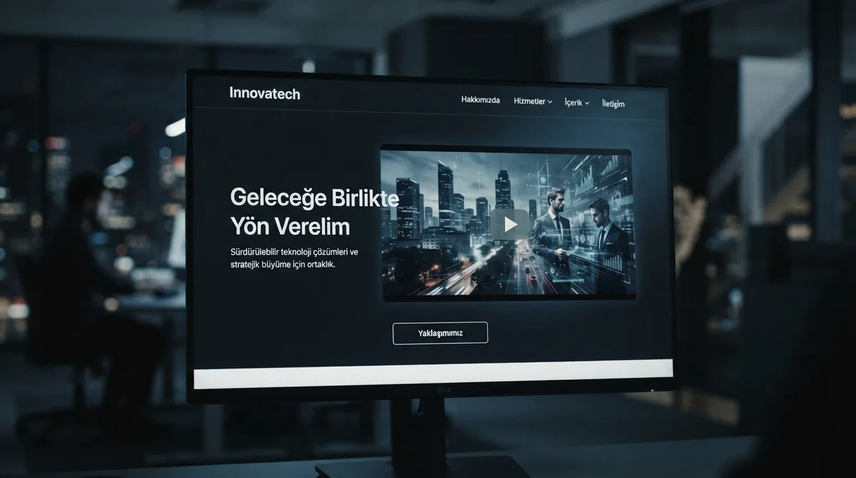 Bir kurumsal web sitesinin giriş bölümünde oynatma tuşlu tanıtım videosu